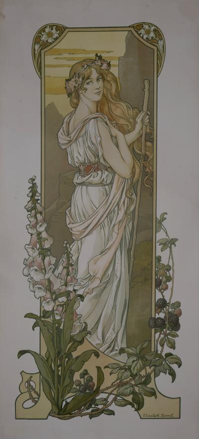 Elisabeth SONREL - Four Flowers, 1900 - Set of 4 original lithographs 2