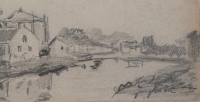 Johan-Barthold JONGKIND - Moulins en Hollande - Dessin à la mine de plomb, Signé 2
