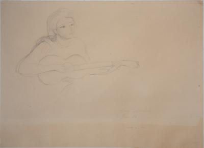 Marie LAURENCIN - Jeune femme à la guitare, 1944 - Dessin original signé 2