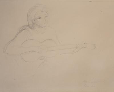 Marie LAURENCIN - Jeune femme à la guitare, 1944 - Dessin original signé 2