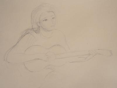 Marie LAURENCIN - Jeune femme à la guitare, 1944 - Dessin original signé 2