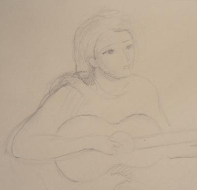 Marie LAURENCIN - Jeune femme à la guitare, 1944 - Dessin original signé 2