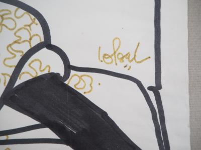 Régis LOISEL - Jeune fille faisant des bulles - Dessin original à l’encre, Signé 2