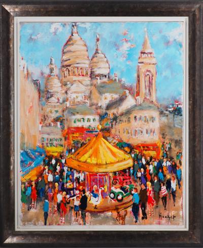 Urbain HUCHET - Montmartre au Carrousel - Huile sur toile Signée 2