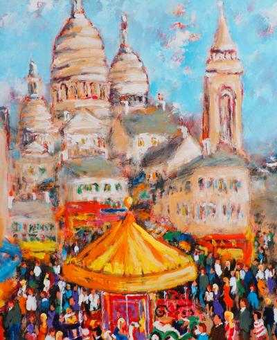 Urbain HUCHET - Montmartre au Carrousel - Huile sur toile Signée 2