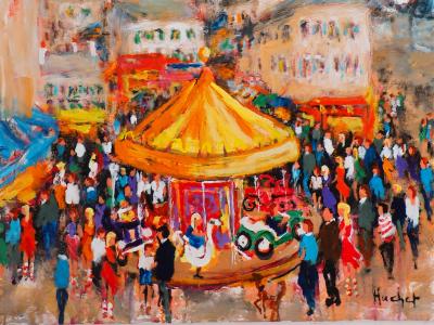 Urbain HUCHET - Montmartre au Carrousel - Huile sur toile Signée 2