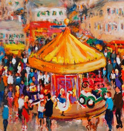 Urbain HUCHET - Montmartre au Carrousel - Huile sur toile Signée 2