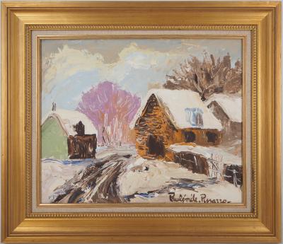 Paul Emile PISSARRO - Normandie : Village sous la neige, vers 1959 - Huile sur isorel Signée 2