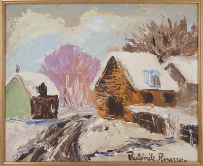 Paul Emile PISSARRO - Normandie : Village sous la neige, vers 1959 - Huile sur isorel Signée 2