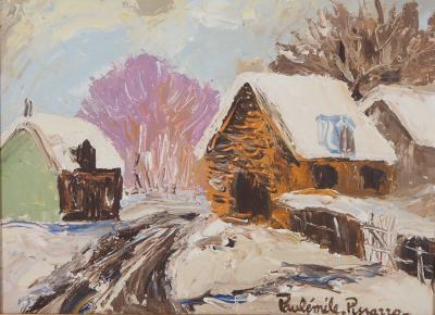 Paul Emile PISSARRO - Normandie : Village sous la neige, vers 1959 - Huile sur isorel Signée 2