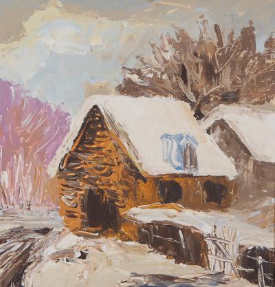 Paul Emile PISSARRO - Normandie : Village sous la neige, vers 1959 - Huile sur isorel Signée 2