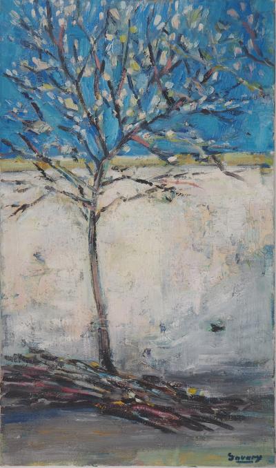 Robert SAVARY - Spring, Tree in bloom - Oil on canvas, signed 2