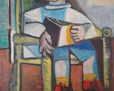 Carlos CARNERO - Hommage à Picasso : Enfant lisant - Huile sur toile, Signée 2