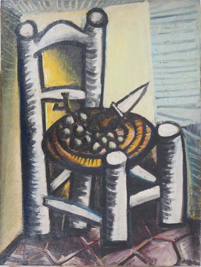 Carlos CARNERO - Homage to Picasso: Cubist chair - Oil on canvas, Signed 2