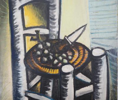 Carlos CARNERO - Homage to Picasso: Cubist chair - Oil on canvas, Signed 2