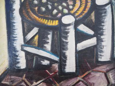 Carlos CARNERO - Homage to Picasso: Cubist chair - Oil on canvas, Signed 2