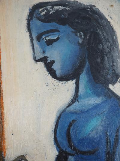 Carlos CARNERO - Hommage à Picasso : Femme et enfant lisant - Huile sur toile, Signée 2