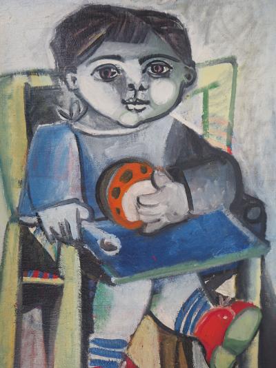 Carlos CARNERO - Hommage à Picasso : Enfant sur une chaise - Huile sur toile, Signée 2