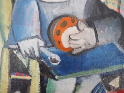Carlos CARNERO - Hommage à Picasso : Enfant sur une chaise - Huile sur toile, Signée 2