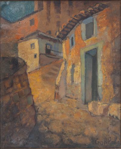 Louis TOFFOLI - Village fortifié en Espagne - Huile sur toile, Signée 2