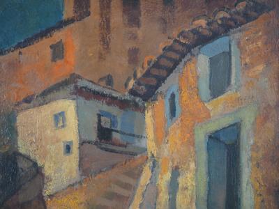 Louis TOFFOLI - Village fortifié en Espagne - Huile sur toile, Signée 2