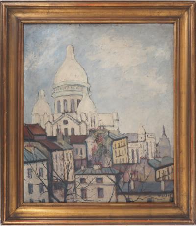 Elisée MACLET - Montmartre, il Sacré Coeur - Olio su tavola, Firmato