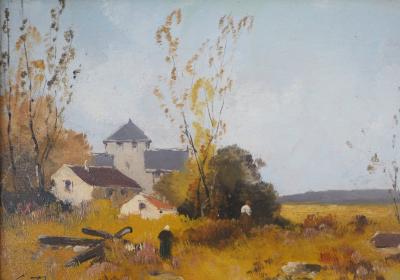 Eugène GALIEN-LALOUE : Ferme à l’automne - Huile sur panneau Signée 2
