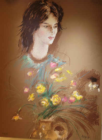 Jacques PECNARD - Jeune fille aux fleurs 2, 1980 - Lithographie originale signée au crayon 2