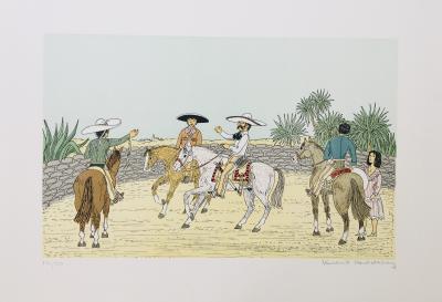 Vincent HADDELSEY - Les Charros mexicains, 1985 - Lithographie originale signée au crayon 2