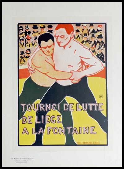 Armand RASSENFOSSE - Tournoi de lutte  Liège, 1900 - lithographie originale 2