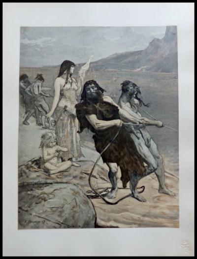 Fernand CORMON  - La cité lacustre 1898, lithographie originale 2