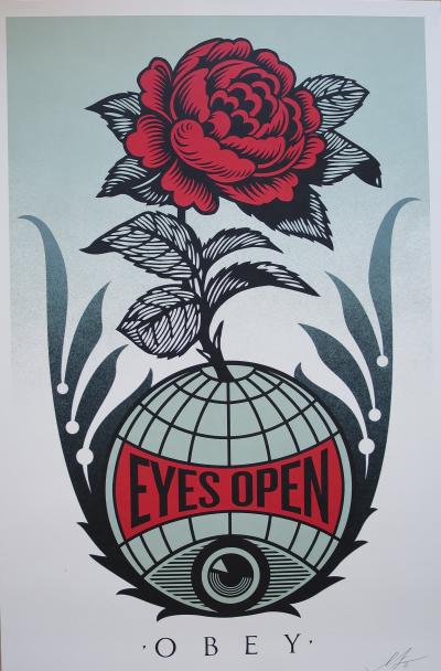 Shepard FAIREY (Obey) - Eyes Open  - Impression offset signée au crayon 2