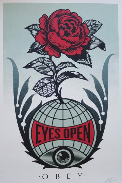 Shepard FAIREY (Obey) - Eyes Open  - Impression offset signée au crayon 2
