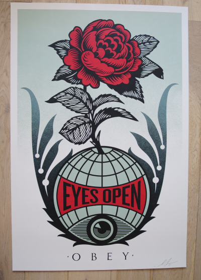 Shepard FAIREY (Obey) - Eyes Open  - Impression offset signée au crayon 2