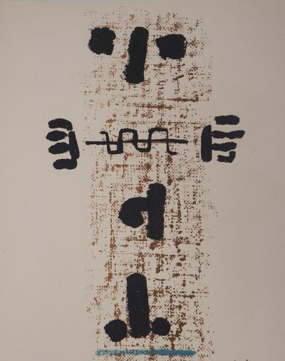 Thomas GLEB - Art Brut, le Totem, 1960 - Lithographie originale, Signée 2