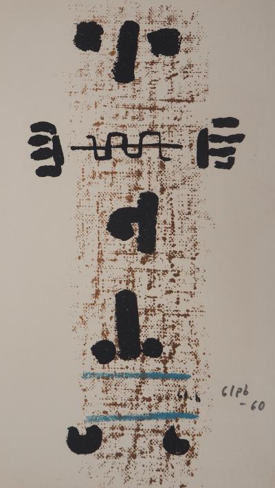 Thomas GLEB - Art Brut, le Totem, 1960 - Lithographie originale, Signée 2