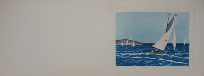 René LIGERON - Régate sur l’Atlantique - Gravure originale signée 2