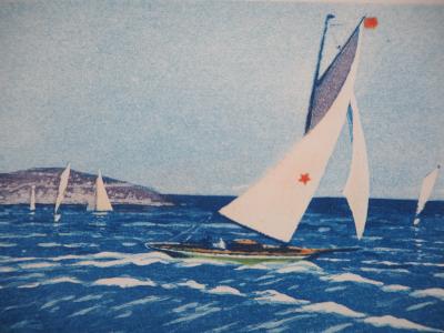 René LIGERON - Régate sur l’Atlantique - Gravure originale signée 2