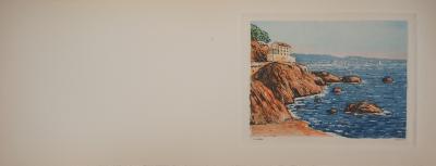 René LIGERON - Méditerranée : Maison en bord de mer - Gravure originale signée 2