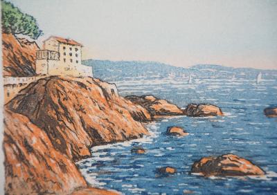 René LIGERON - Méditerranée : Maison en bord de mer - Gravure originale signée 2