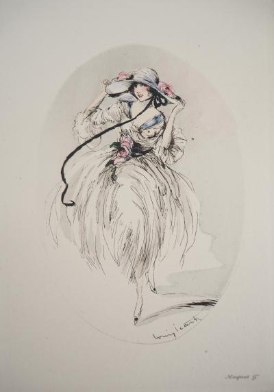 Louis ICART - Jeune femme au chapeau paré de roses, Gravure originale signée 2