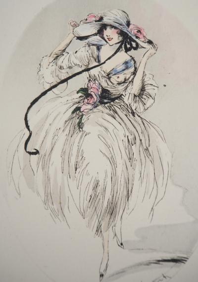 Louis ICART - Jeune femme au chapeau paré de roses, Gravure originale signée 2