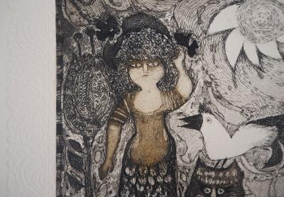Judith BLEDSOE - Femme avec le chat - Gravure originale signée 2