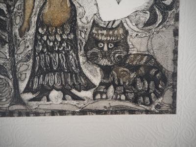 Judith BLEDSOE - Femme avec le chat - Gravure originale signée 2
