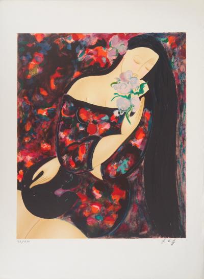Linda LE KINFF - Femme aux fleurs - Lithographie originale signée 2