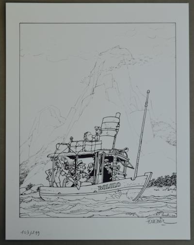 Jean-Claude Fournier/ André Franquin - Bateau Bobolo  - Sculpture en résine et deux Ex-libris signés 2