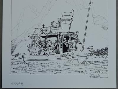 Jean-Claude Fournier/ André Franquin - Bateau Bobolo  - Sculpture en résine et deux Ex-libris signés 2
