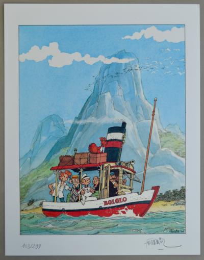 Jean-Claude Fournier/ André Franquin - Bateau Bobolo  - Sculpture en résine et deux Ex-libris signés 2