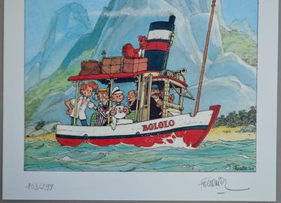 Jean-Claude Fournier/ André Franquin - Bateau Bobolo  - Sculpture en résine et deux Ex-libris signés 2