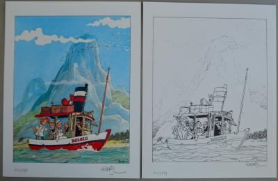Jean-Claude Fournier/ André Franquin - Bateau Bobolo  - Sculpture en résine et deux Ex-libris signés 2
